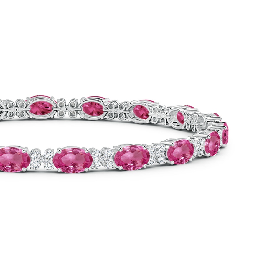 6x4mm AAAA Oval Pink Sapphire Tennis Bracelet with Diamonds in White Gold side-1