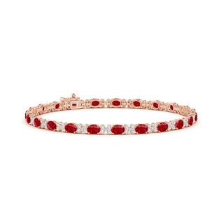 4x3mm AAA Oval Ruby Tennis Bracelet with Diamonds in Rose Gold