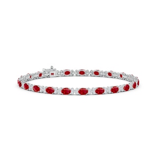 4x3mm AAA Oval Ruby Tennis Bracelet with Diamonds in White Gold