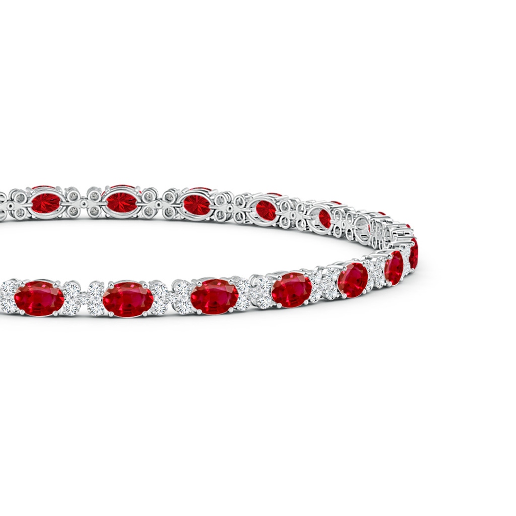 4x3mm AAA Oval Ruby Tennis Bracelet with Diamonds in White Gold Side-1