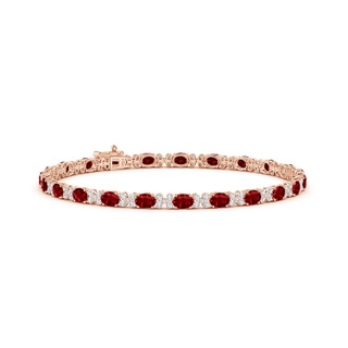 4x3mm AAAA Oval Ruby Tennis Bracelet with Diamonds in Rose Gold
