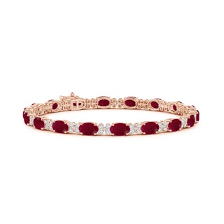 6x4mm A Oval Ruby Tennis Bracelet with Diamonds in Rose Gold