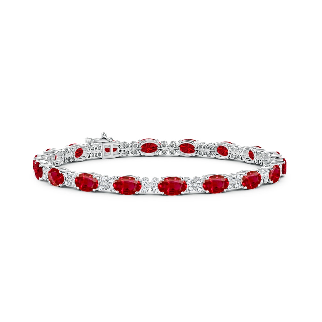 6x4mm AAA Oval Ruby Tennis Bracelet with Diamonds in White Gold