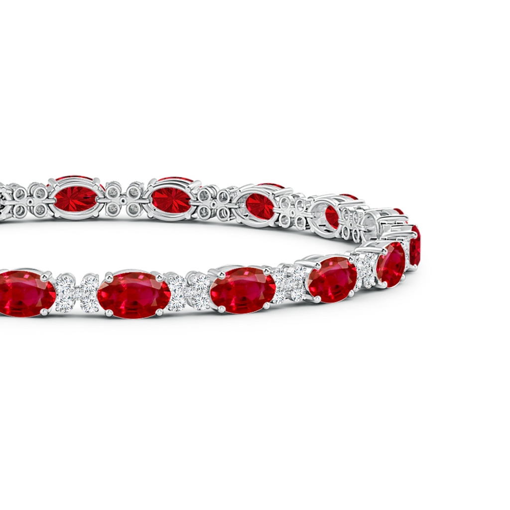 6x4mm AAA Oval Ruby Tennis Bracelet with Diamonds in White Gold Side-1