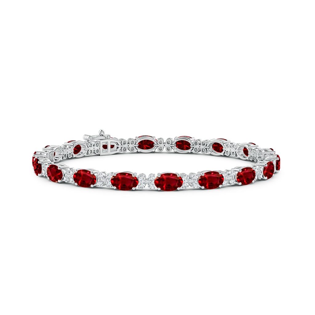 6x4mm AAAA Oval Ruby Tennis Bracelet with Diamonds in White Gold