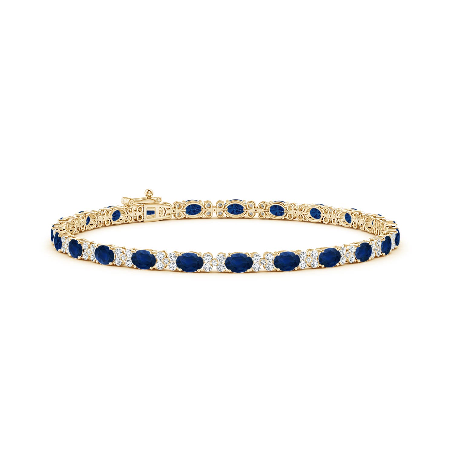 4x3mm AA Oval Sapphire Tennis Bracelet with Diamonds in Yellow Gold
