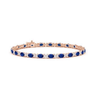 4x3mm AAA Oval Sapphire Tennis Bracelet with Diamonds in Rose Gold