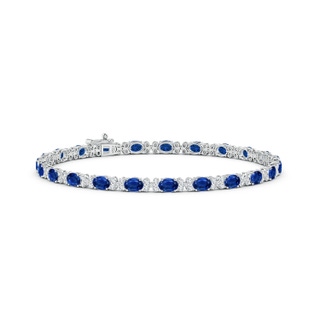 4x3mm AAA Oval Sapphire Tennis Bracelet with Diamonds in White Gold