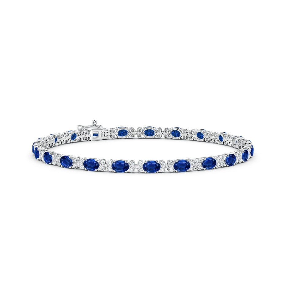 4x3mm AAA Oval Sapphire Tennis Bracelet with Diamonds in White Gold 