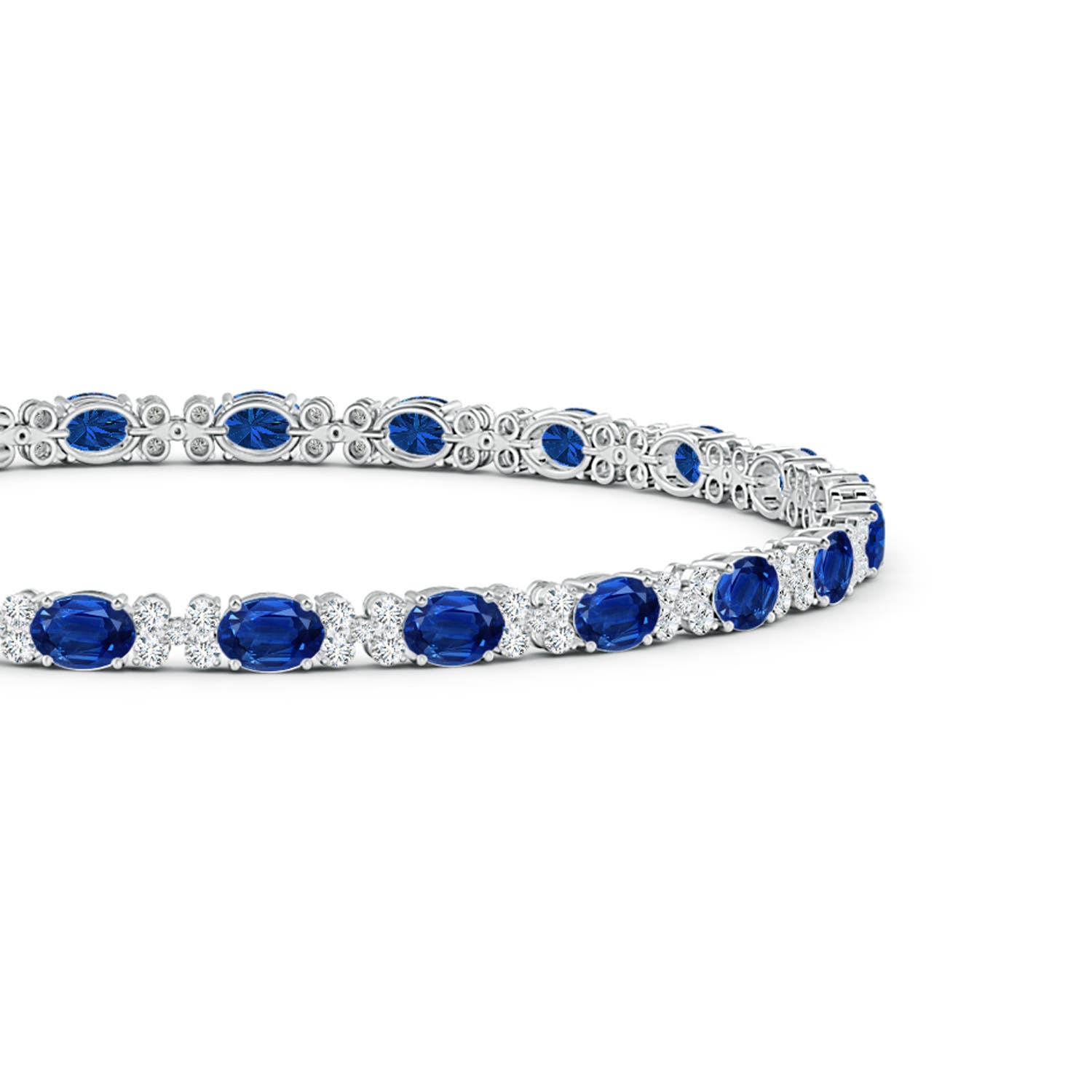 4x3mm AAA Oval Sapphire Tennis Bracelet with Diamonds in White Gold