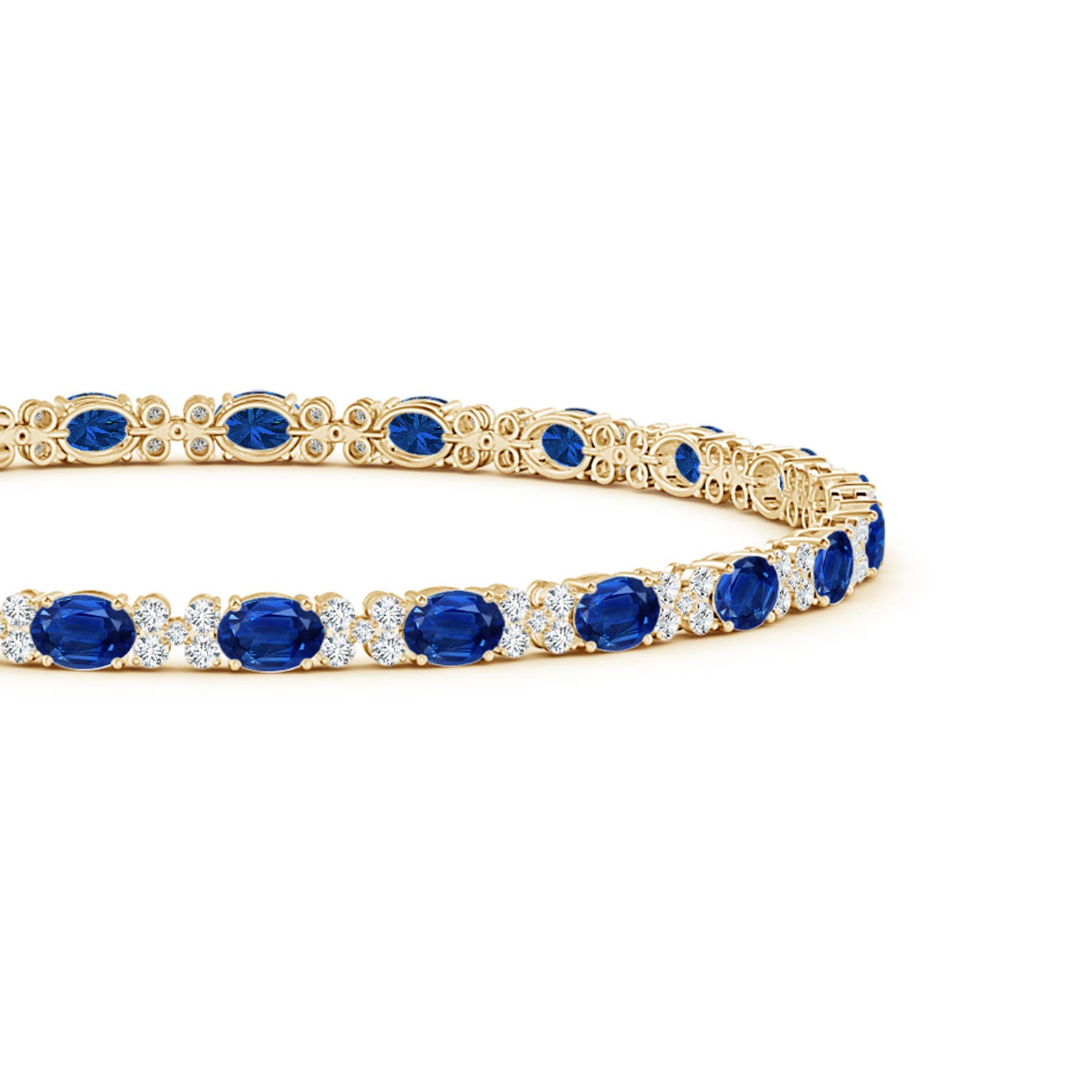4x3mm AAA Oval Sapphire Tennis Bracelet with Diamonds in Yellow Gold
