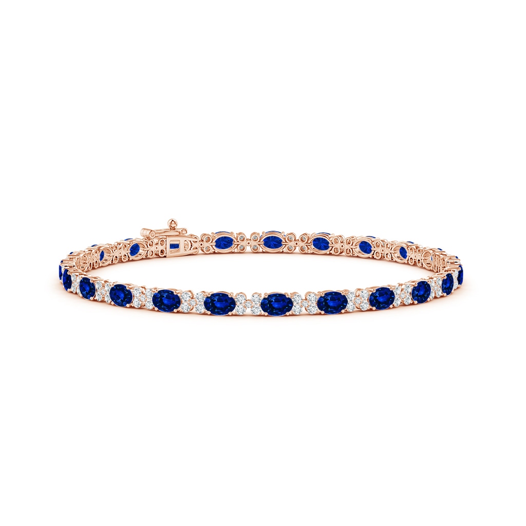 4x3mm AAAA Oval Sapphire Tennis Bracelet with Diamonds in Rose Gold