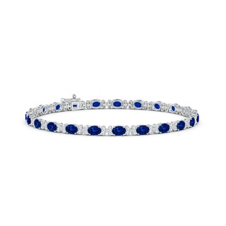 4x3mm AAAA Oval Sapphire Tennis Bracelet with Diamonds in White Gold