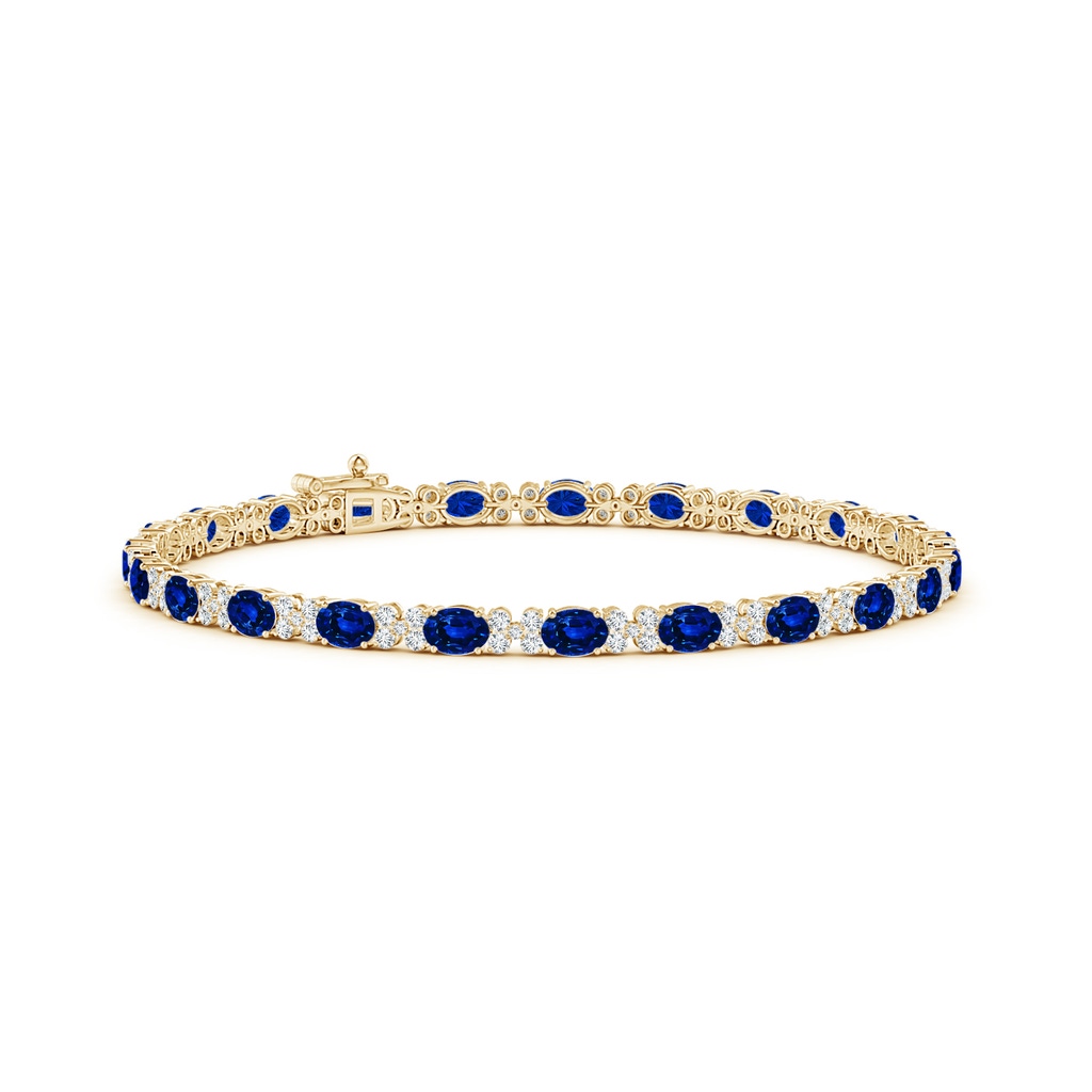 4x3mm AAAA Oval Sapphire Tennis Bracelet with Diamonds in Yellow Gold