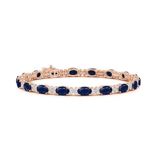 6x4mm A Oval Sapphire Tennis Bracelet with Diamonds in Rose Gold