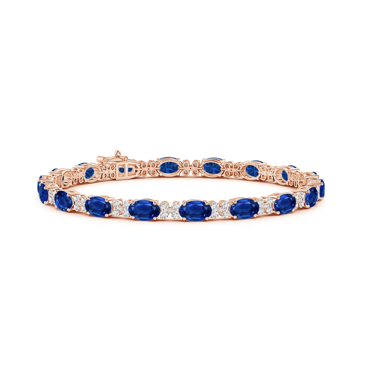 6x4mm AAA Oval Sapphire Tennis Bracelet with Diamonds in Rose Gold