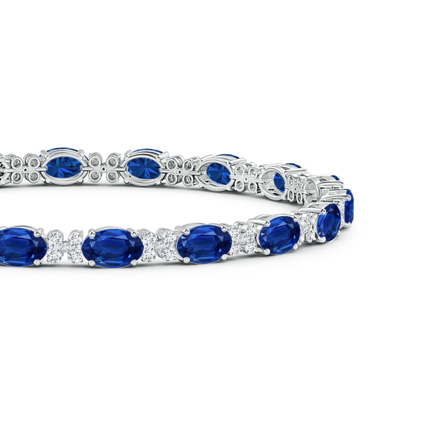 6x4mm AAA Oval Sapphire Tennis Bracelet with Diamonds in White Gold