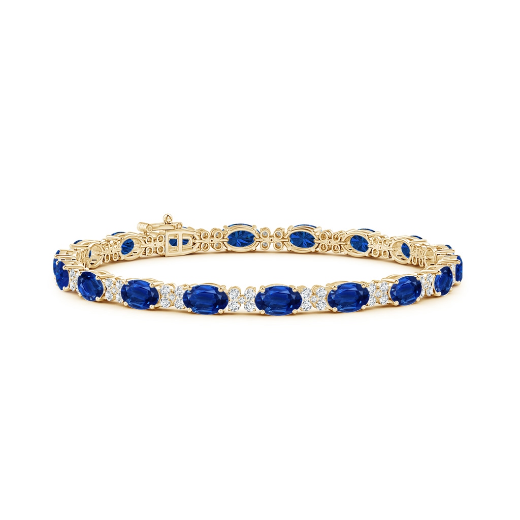 6x4mm AAA Oval Sapphire Tennis Bracelet with Diamonds in Yellow Gold