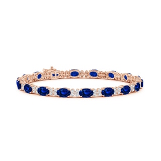 6x4mm AAAA Oval Sapphire Tennis Bracelet with Diamonds in Rose Gold