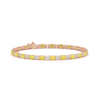 4x3mm A Oval Yellow Sapphire Tennis Bracelet with Diamonds in Rose Gold