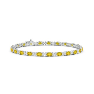 4x3mm AAAA Oval Yellow Sapphire Tennis Bracelet with Diamonds in White Gold