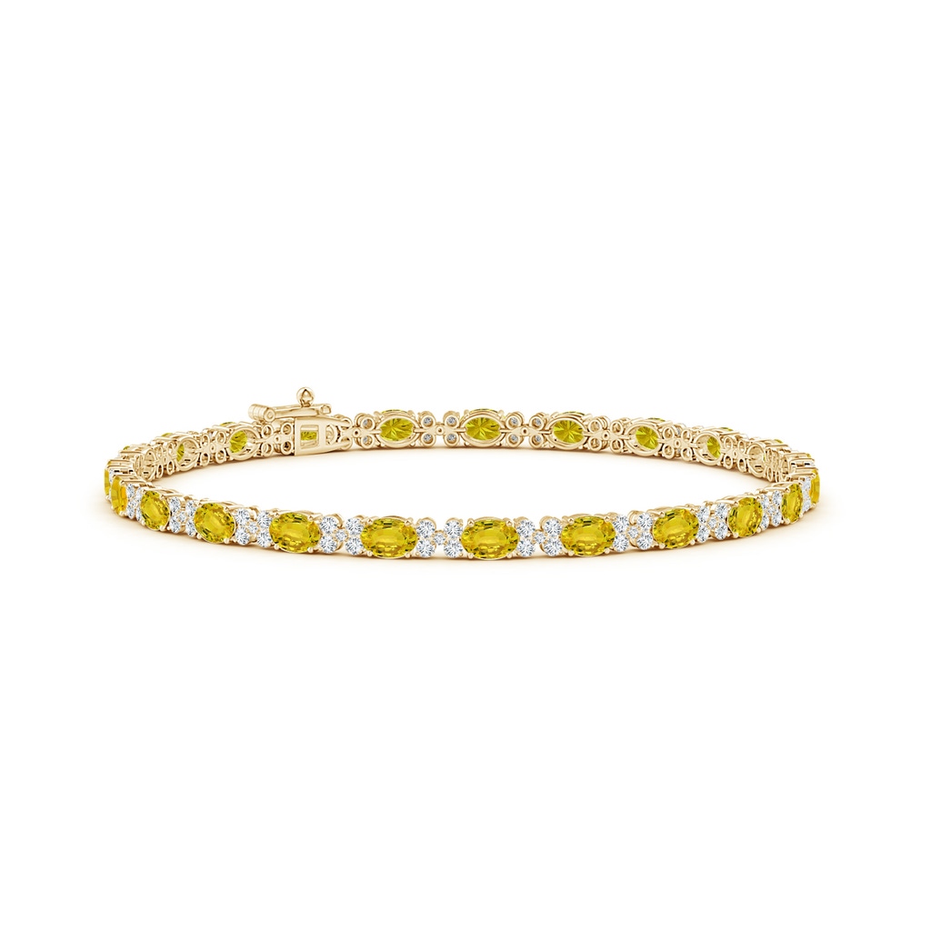 4x3mm AAAA Oval Yellow Sapphire Tennis Bracelet with Diamonds in Yellow Gold