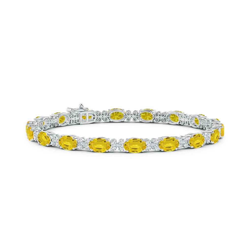 6x4mm AAA Oval Yellow Sapphire Tennis Bracelet with Diamonds in White Gold