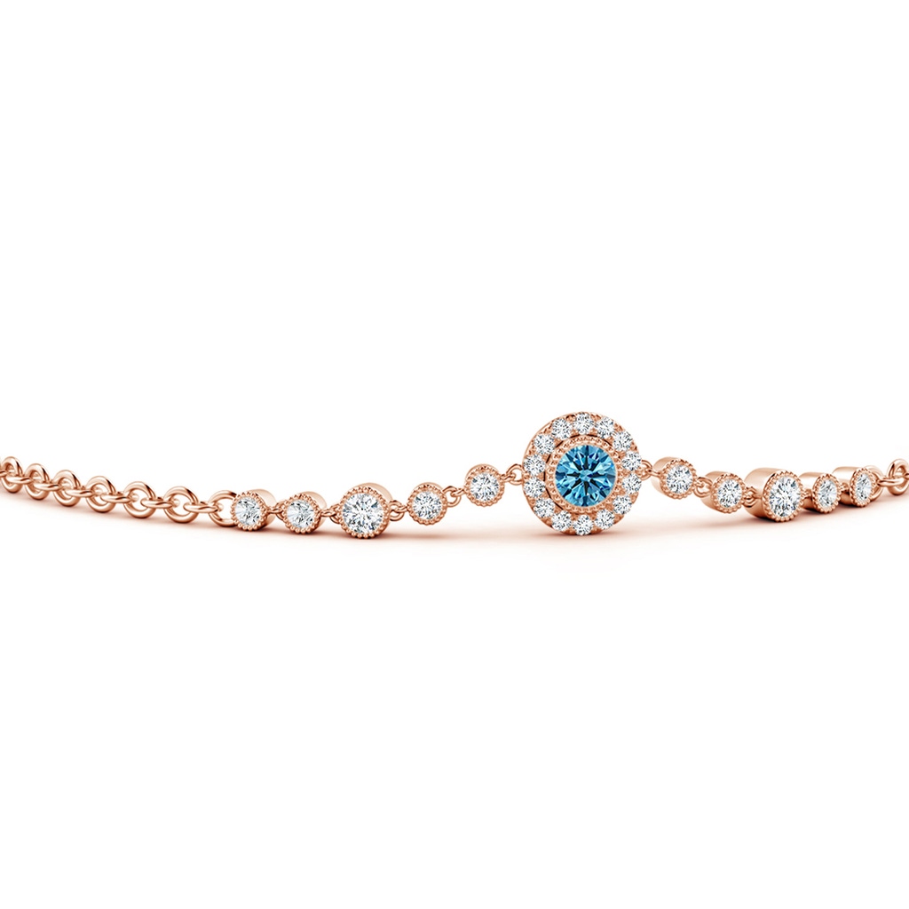 3.5mm AAAA Vintage Style Bezel-Set Fancy Intense Blue and White Diamond Bracelet in Rose Gold - side 199