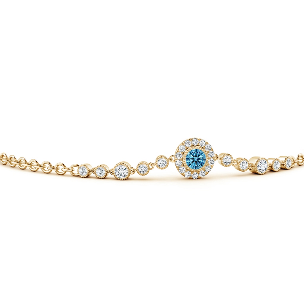 3.5mm AAAA Vintage Style Bezel-Set Fancy Intense Blue and White Diamond Bracelet in Yellow Gold - side 199
