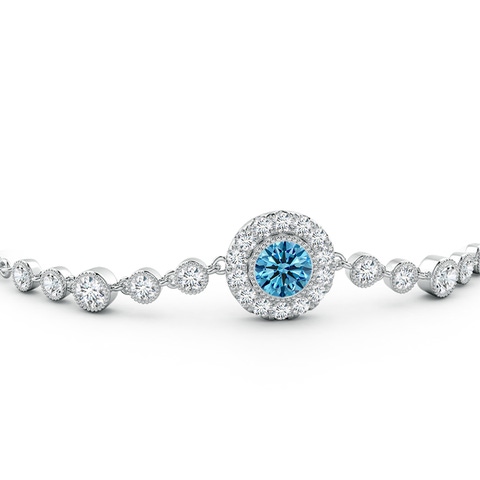 5.1mm AAAA Vintage Style Bezel-Set Fancy Intense Blue and White Diamond Bracelet in White Gold - side 3