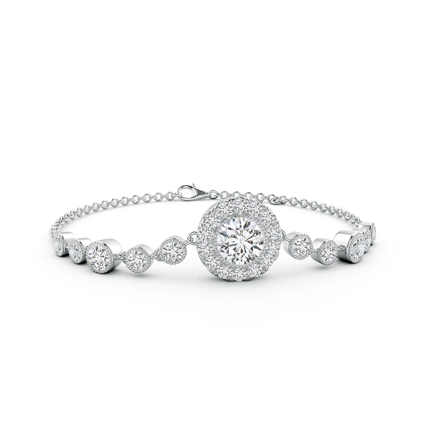 6.4mm HSI2 Vintage Style Bezel-Set Diamond Bracelet in 18K White Gold