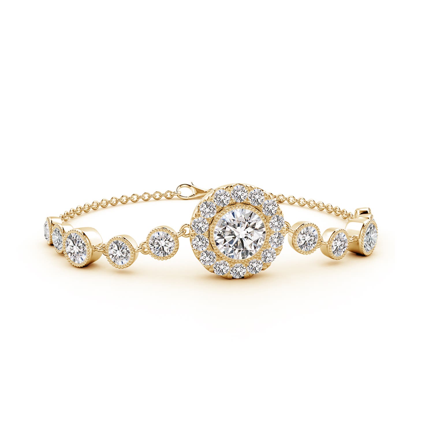 7.4mm IJI1I2 Vintage Style Bezel-Set Diamond Bracelet in Yellow Gold