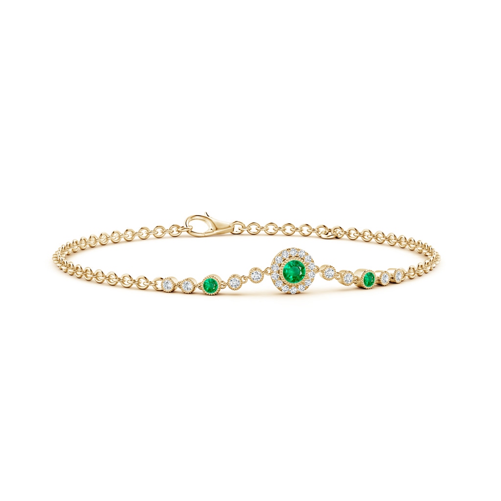 3.5mm AAA Vintage Style Bezel-Set Emerald and Diamond Bracelet in Yellow Gold