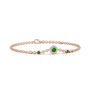 3.5mm AAAA Vintage Style Bezel-Set Emerald and Diamond Bracelet in 18K Rose Gold