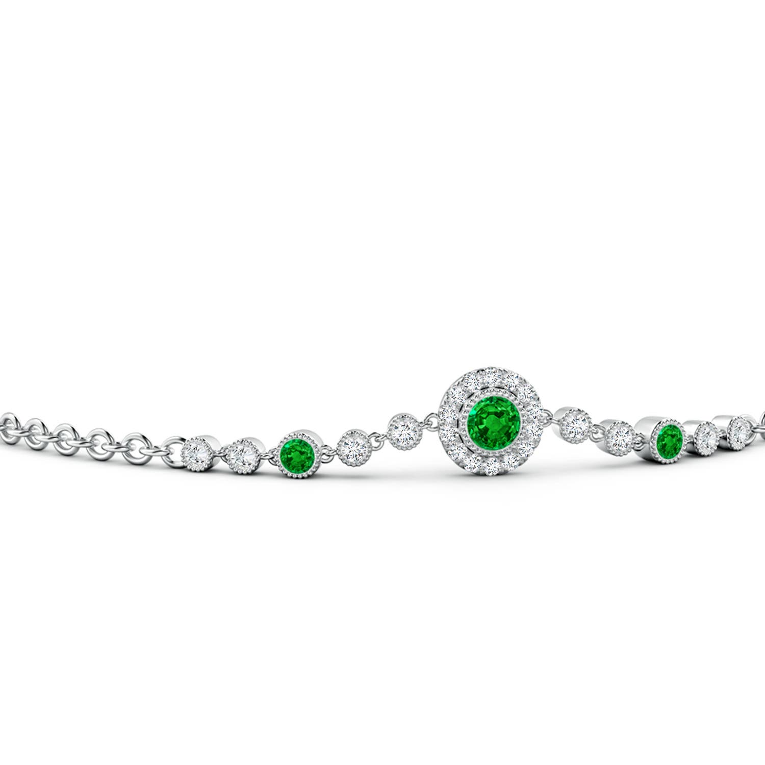 3.5mm AAAA Vintage Style Bezel-Set Emerald and Diamond Bracelet in White Gold