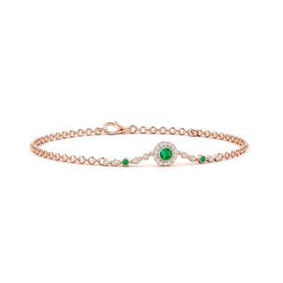 3mm AAA Vintage Style Bezel-Set Emerald and Diamond Bracelet in Rose Gold