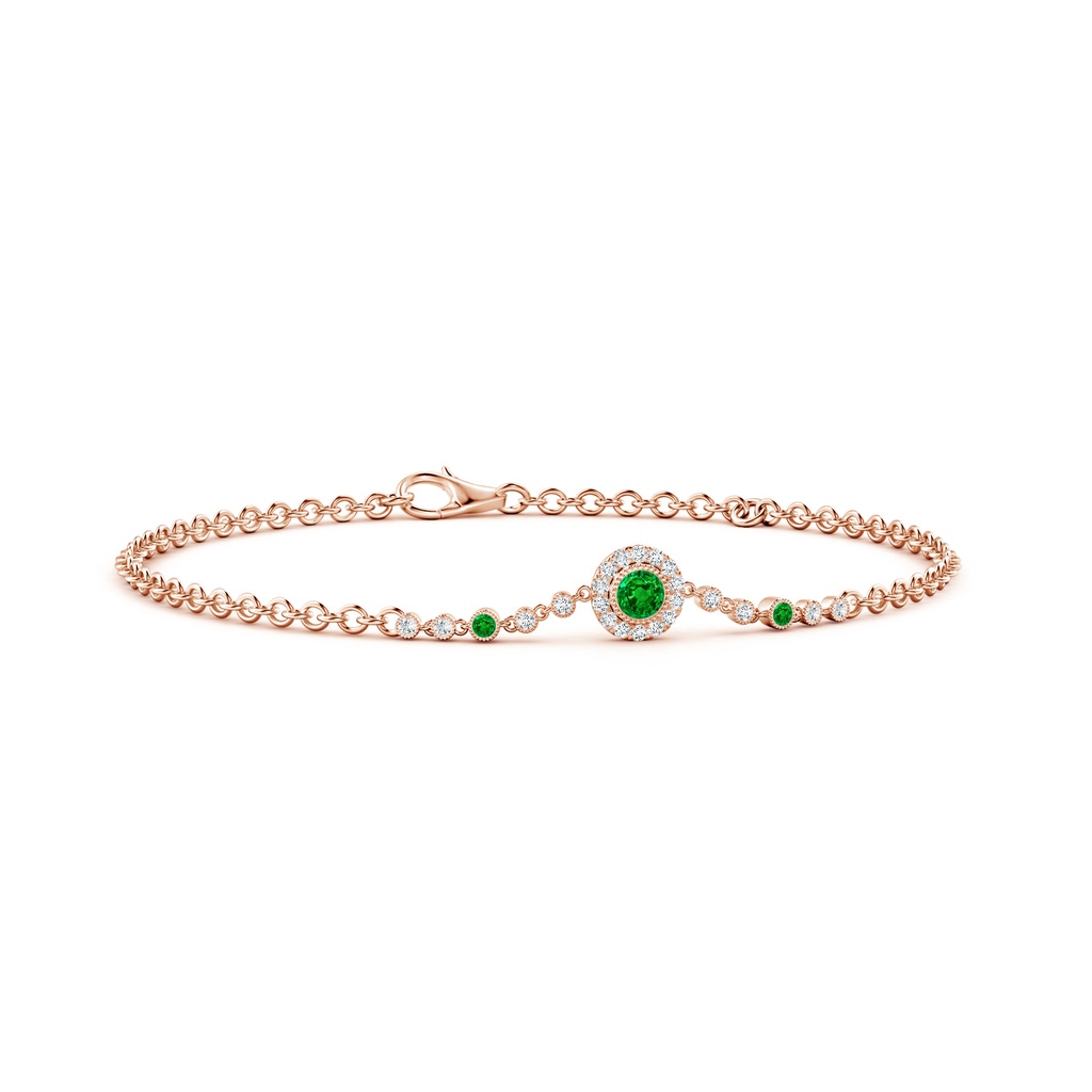 3mm AAAA Vintage Style Bezel-Set Emerald and Diamond Bracelet in Rose Gold