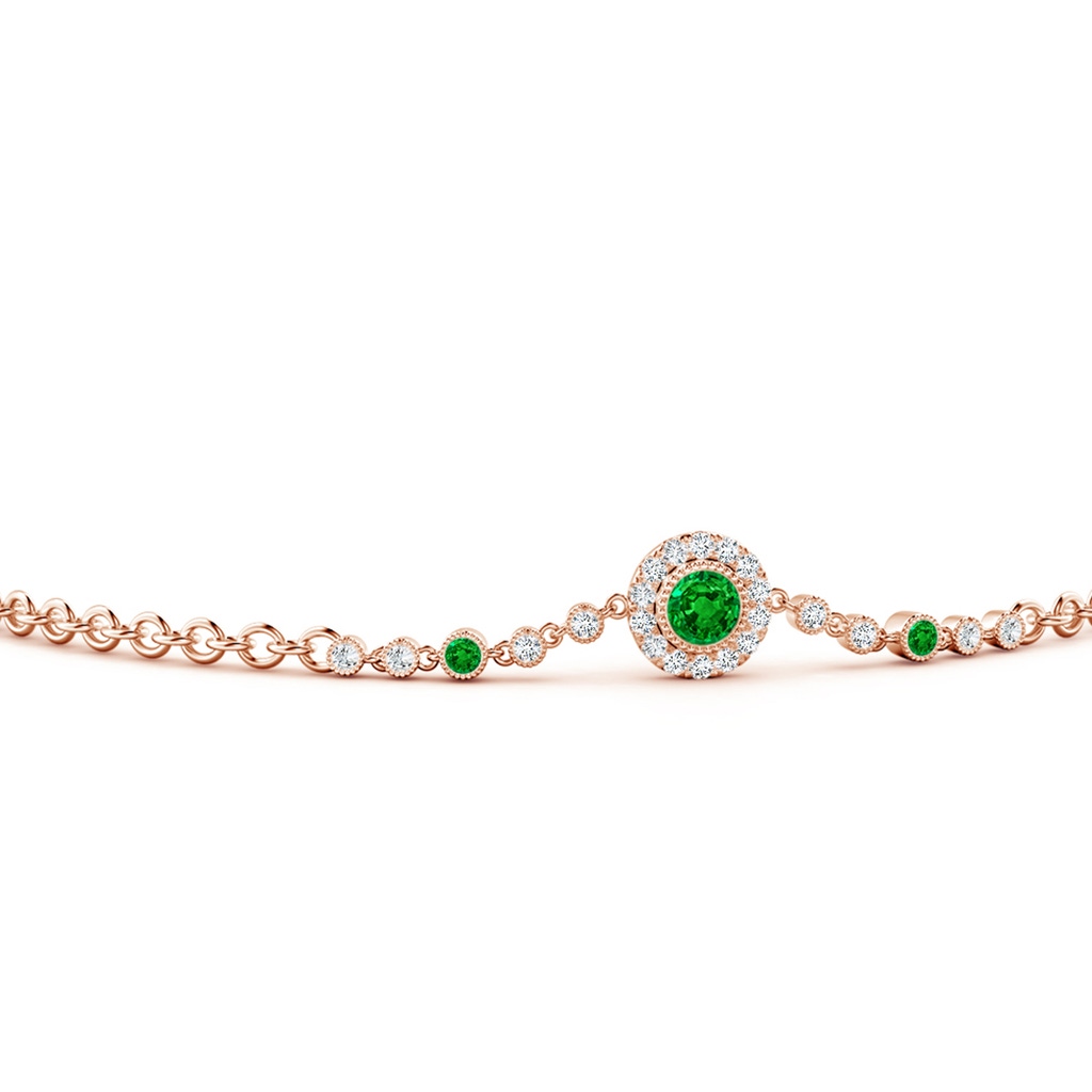 3mm AAAA Vintage Style Bezel-Set Emerald and Diamond Bracelet in Rose Gold - side 199
