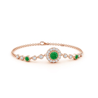 5mm AA Vintage Style Bezel-Set Emerald and Diamond Bracelet in 18K Rose Gold