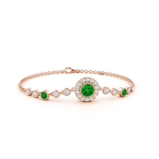 5mm AAAA Vintage Style Bezel-Set Emerald and Diamond Bracelet in 18K Rose Gold