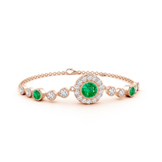 6mm AAA Vintage Style Bezel-Set Emerald and Diamond Bracelet in 18K Rose Gold