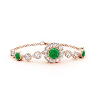 7mm AA Vintage Style Bezel-Set Emerald and Diamond Bracelet in 18K Rose Gold