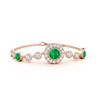 7mm AAA Vintage Style Bezel-Set Emerald and Diamond Bracelet in 18K Rose Gold