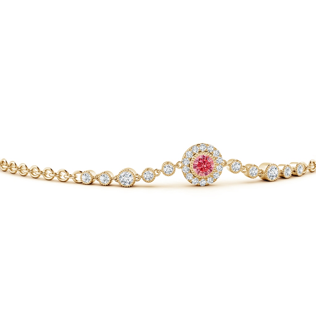 3.5mm AAAA Vintage Style Bezel-Set Fancy Intense Pink and White Diamond Bracelet in Yellow Gold - side 199