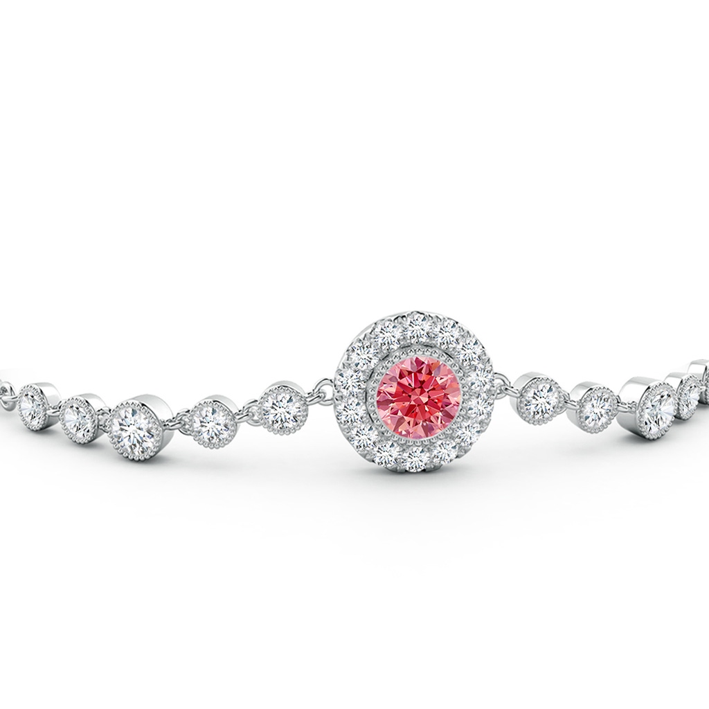 5.1mm AAAA Vintage Style Bezel-Set Fancy Intense Pink and White Diamond Bracelet in White Gold - side 199