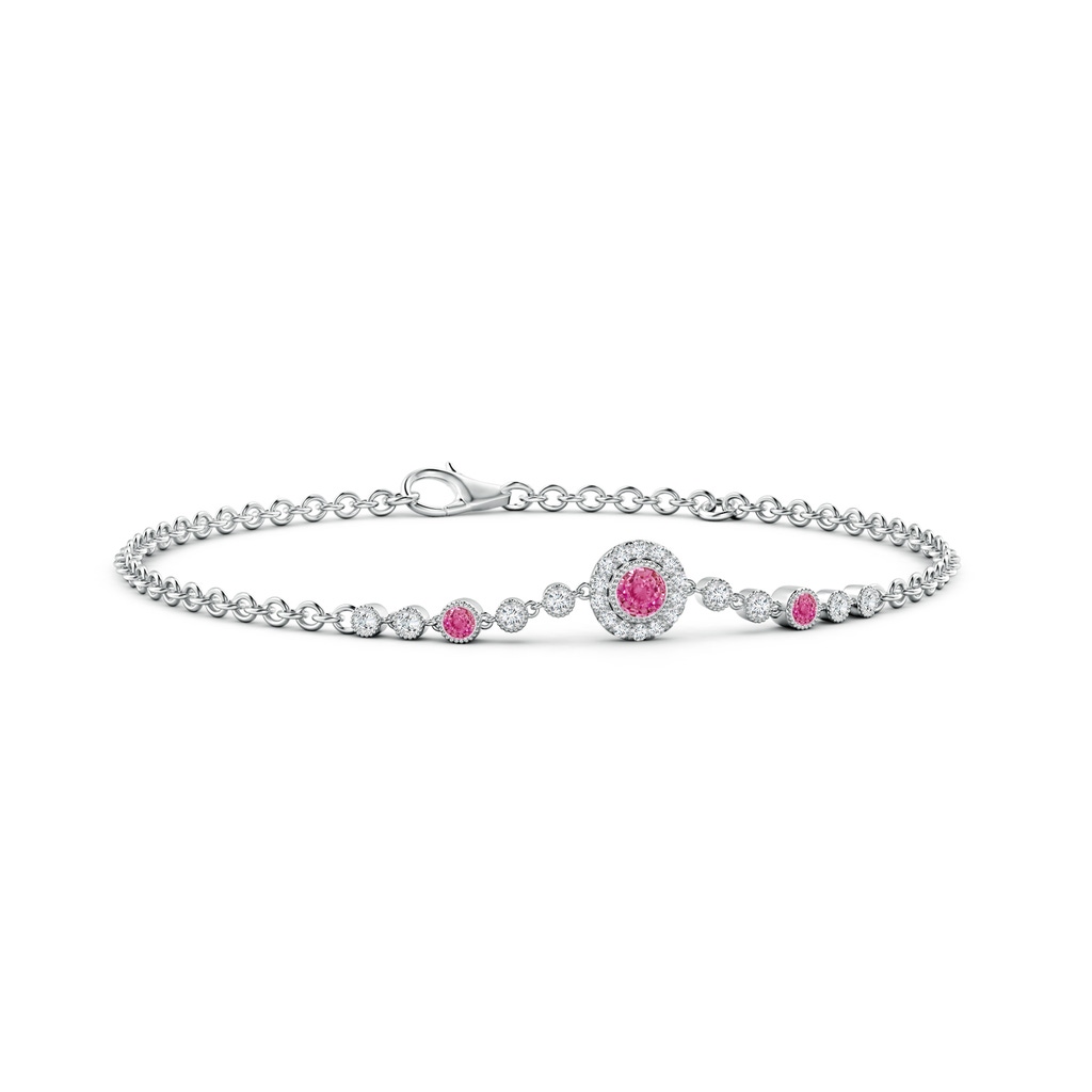 3.5mm AAA Vintage Style Bezel-Set Pink Sapphire and Diamond Bracelet in White Gold