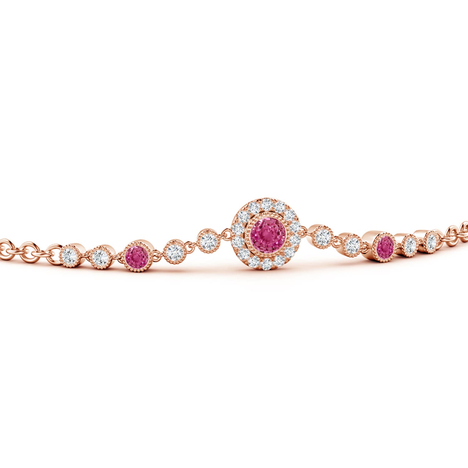 3.5mm AAAA Vintage Style Bezel-Set Pink Sapphire and Diamond Bracelet in Rose Gold