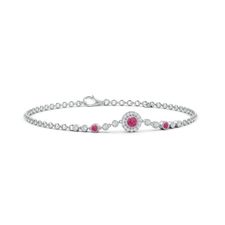 3.5mm AAAA Vintage Style Bezel-Set Pink Sapphire and Diamond Bracelet in White Gold