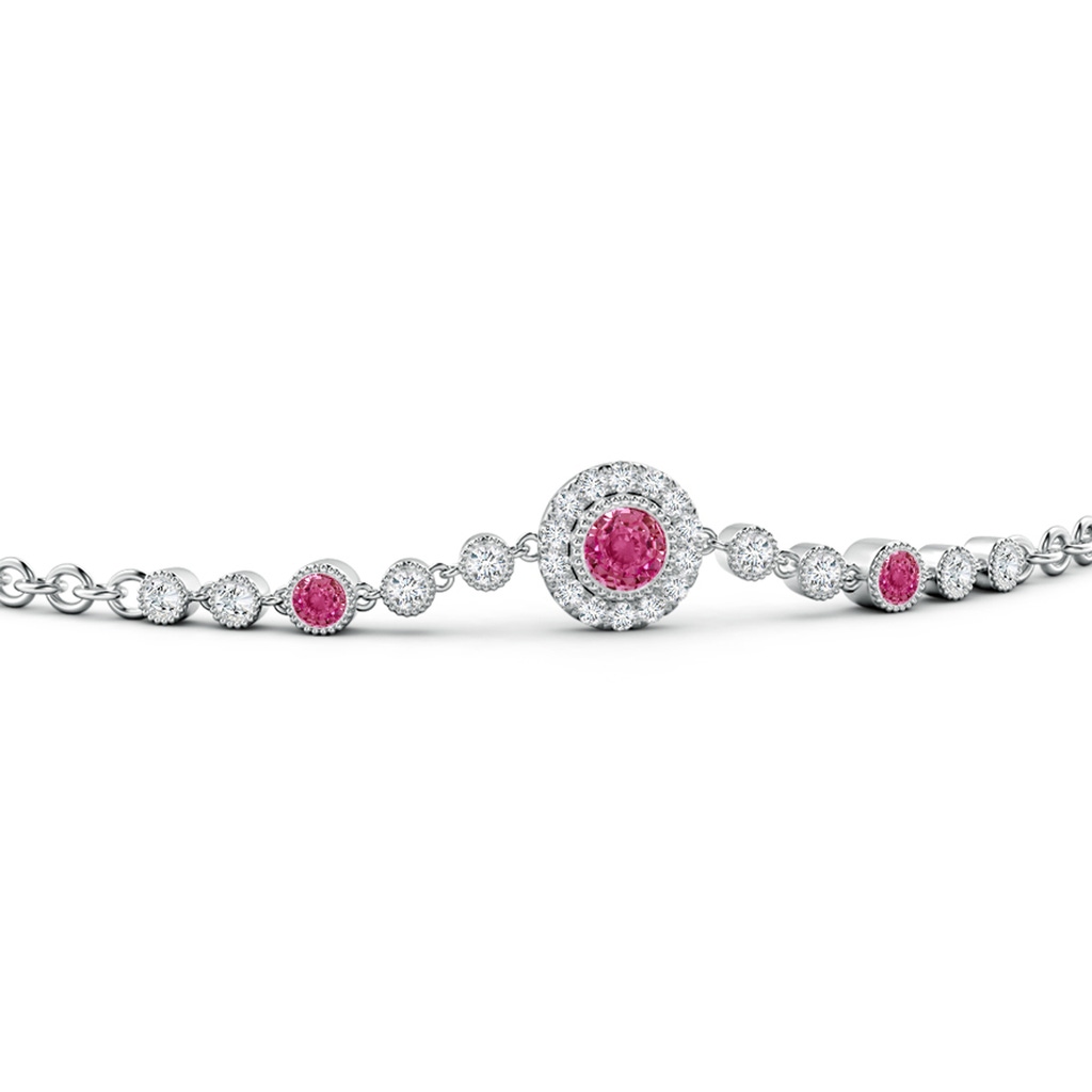 3.5mm AAAA Vintage Style Bezel-Set Pink Sapphire and Diamond Bracelet in White Gold Side 1