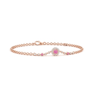 3mm AA Vintage Style Bezel-Set Pink Sapphire and Diamond Bracelet in Rose Gold